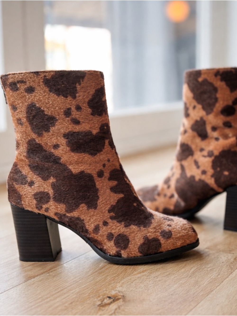 Pierre Dumas Brown and Dark Brown Cowprint Ankle Booties. 7